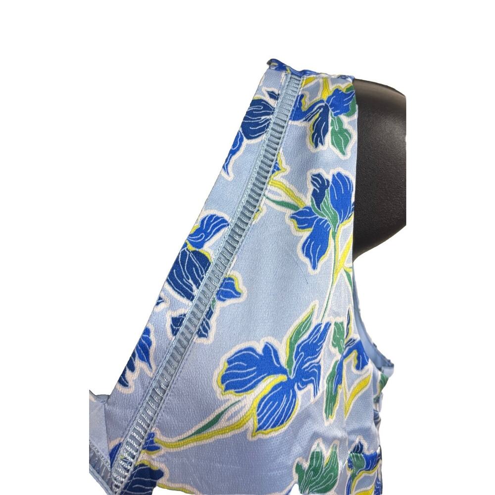Banana Republic Dress Womens Size 8 Blue Floral Fit Flare Sleeveless V-Neck EUC - Picture 3 of 7